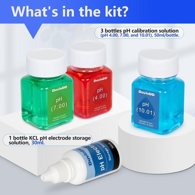 DuvinDD pH Calibration Buffer Solution Kit pH 4.00/7.00/10.01, for Precisely Calibrate pH Meter and pH Tester, Plus 30ml KCL pH Probe Storage Solution - Image 4